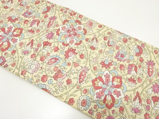 JAPANESE KIMONO / ANTIQUE FLORAL / ARABESQUE PATTERN WOVEN FUKURO OBI 